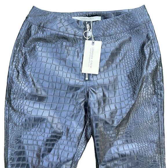 Women's Black Crocodile Skin Skinny Leather Pants - Stylish And Chic Design NWT - Picture 5 of 17